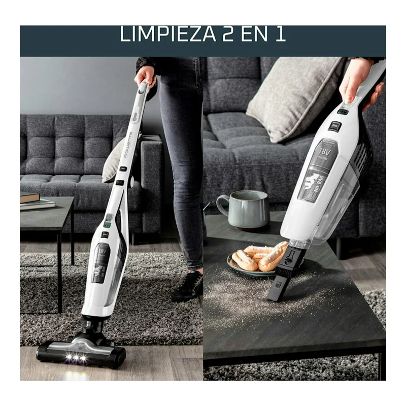 Aspirador escoba Rowenta Dual Force 2 en 1 – sin cable, 18 V, plegable