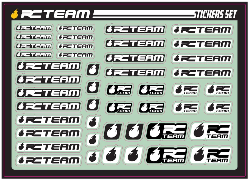 Planche de Stickers Logo RC Team Noir/Blanc 210x150