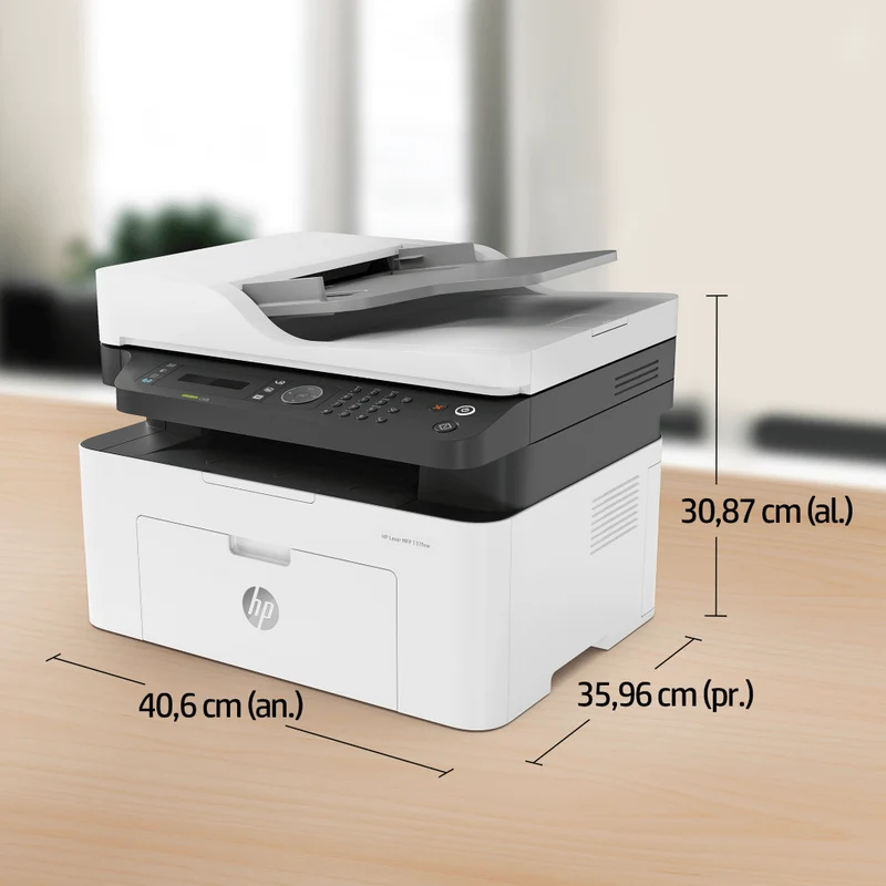 HP Impresora Multifuncional Monocromática Láser MFP137FNW, 4ZB84A
