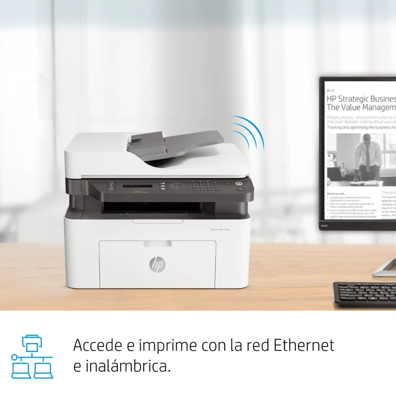 HP Impresora Multifuncional Monocromática Láser MFP137FNW, 4ZB84A