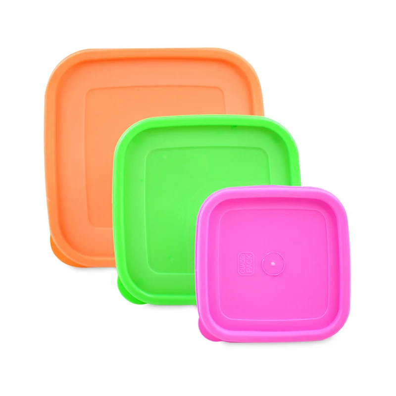 Set con 3 Herméticos Cuadrados Arcoiris: 450ml, 1.2L, 2.75L