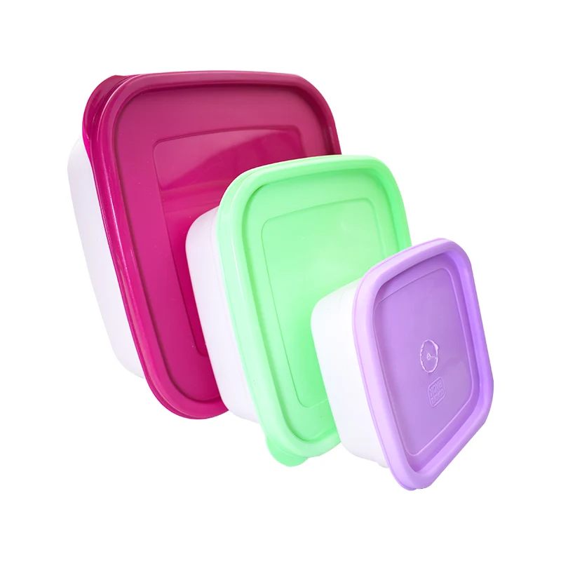 Set con 3 Herméticos Cuadrados Arcoiris: 450ml, 1.2L, 2.75L