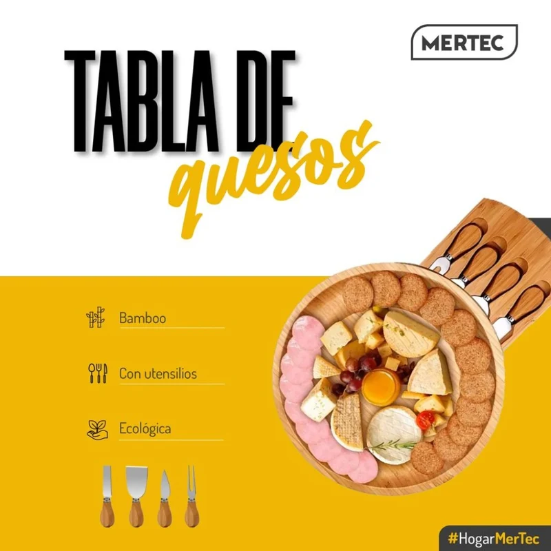 Mertec Set Tabla de Quesos con Utensilios de Bambú, DMX-04