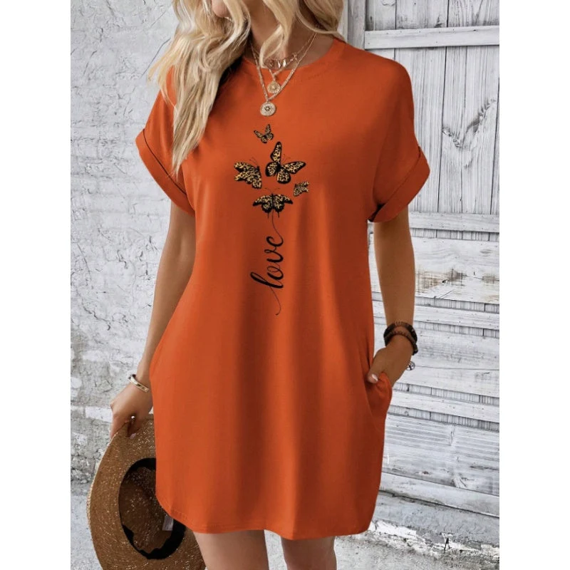 💖Vestido casual con escote redondo y mariposas bordadas-ES