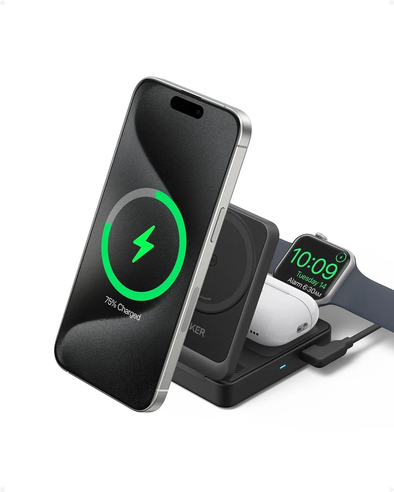 Cargador 3 en 1 plegable MagGo Wireless de Anker - Negro