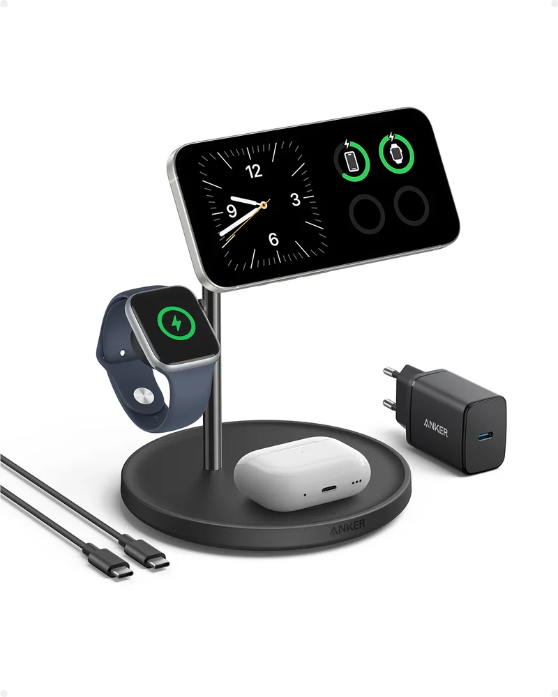 Cargador magnético 3 en 1 con base MagGo Wireless de Anker - Negro