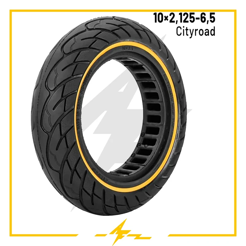 Rueda maciza 10×2,125-6,5 amarilla para patinete eléctrico – ¡Sin pinchazos y con estilo!