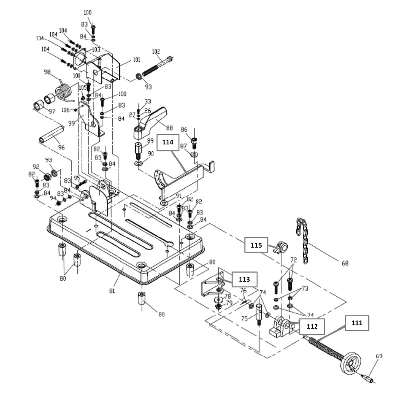 Evolution EVOSAW185HD Chop Saw Spare Parts (Base)