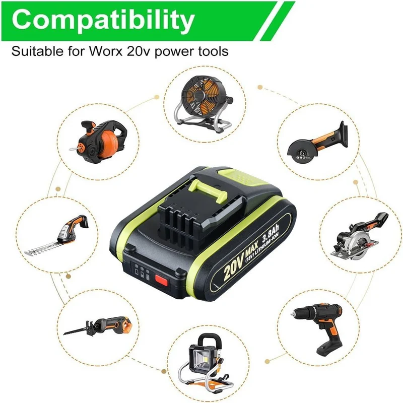 20V Max 3.8Ah Lithium Batterie für Worx WXL1805A WA3520 WA3575 WA3578 WA3551 WG160 4-Stück