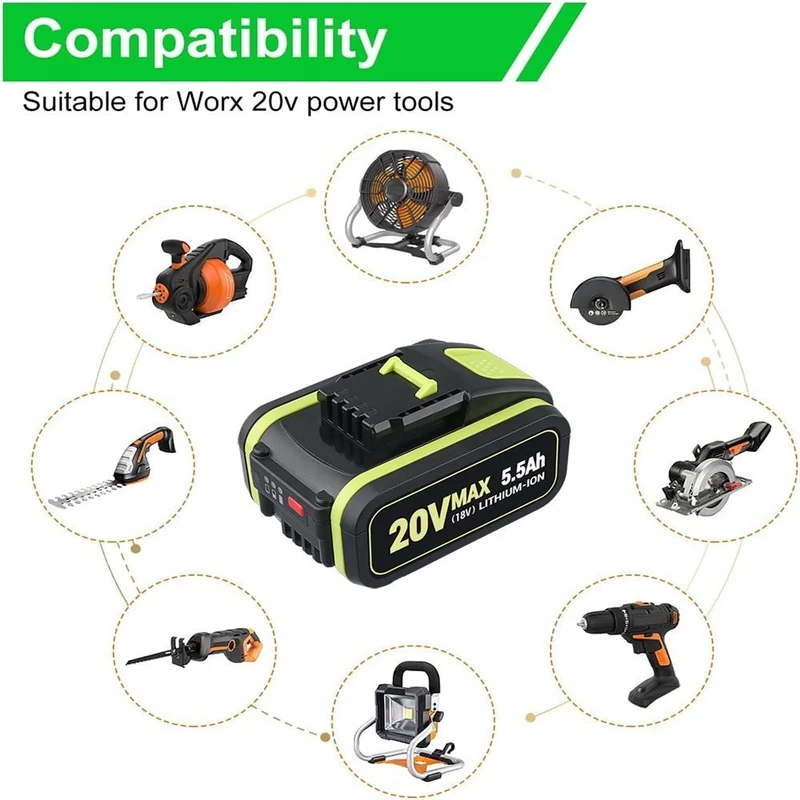 20V Max 5Ah Lithium Batterie für Worx WA3579 WA3520 WA3575 WA3578 WA3525 WG160 3-Stück