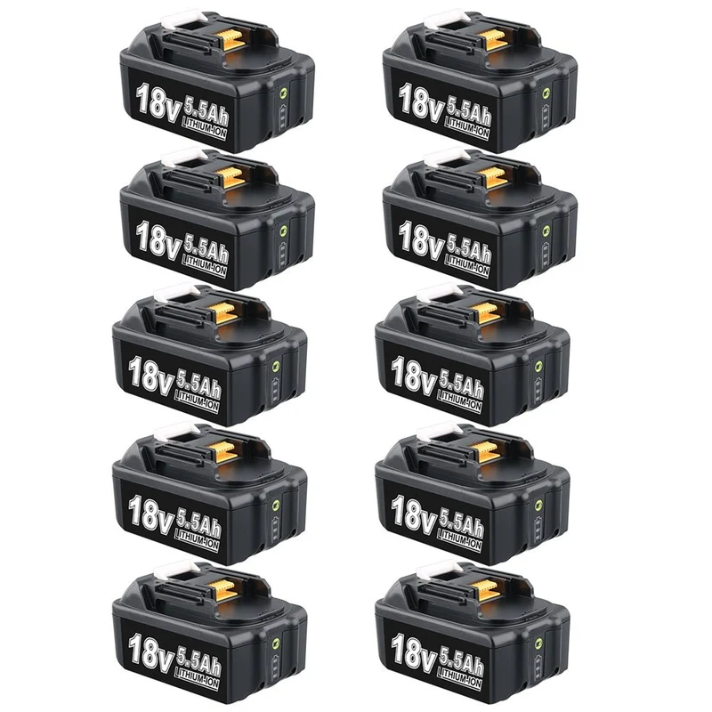 18V 5.5Ah BL1850B Ersatzakku für Makita mit LED 10-Stück/Kompatibel mit Makita 18V BL1830B BL1860B BL1820 LXT-400