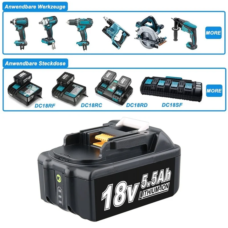 18V 5.5Ah BL1850B Ersatzakku für Makita mit LED 8-Stück/Kompatibel mit Makita 18V BL1830B BL1860B BL1820 LXT-400