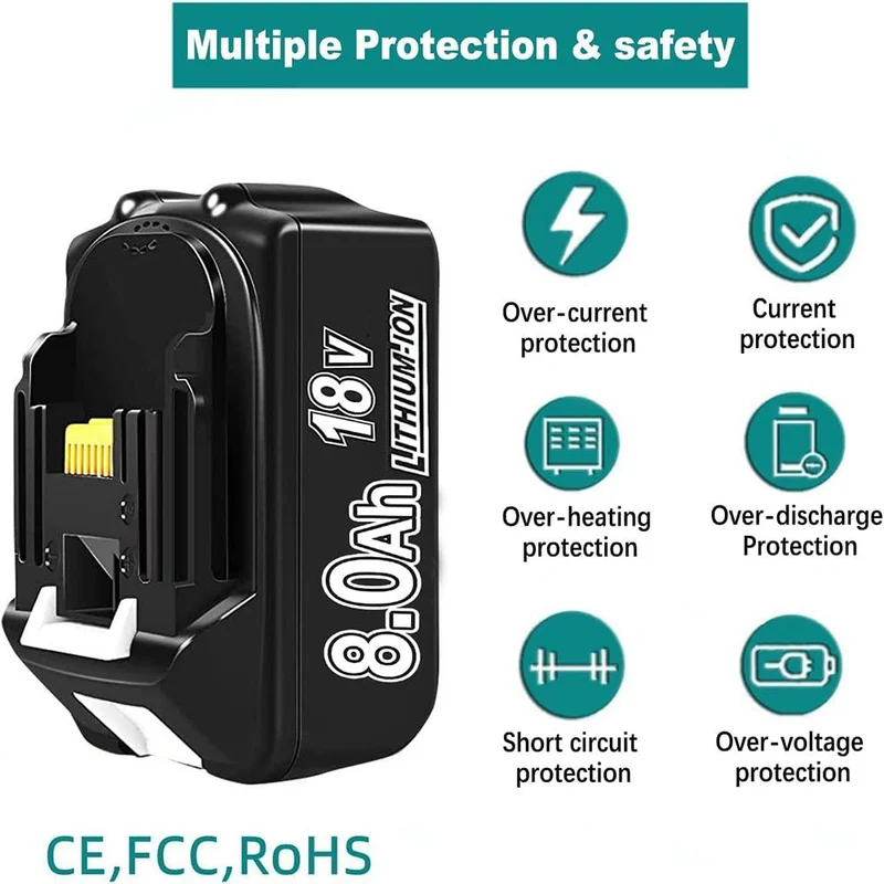 18V 8Ah BL1860B Ersatzakku für Makita mit LED 8-Stück/Kompatibel mit Makita 18V BL1830B BL1860B BL1820 LXT-400