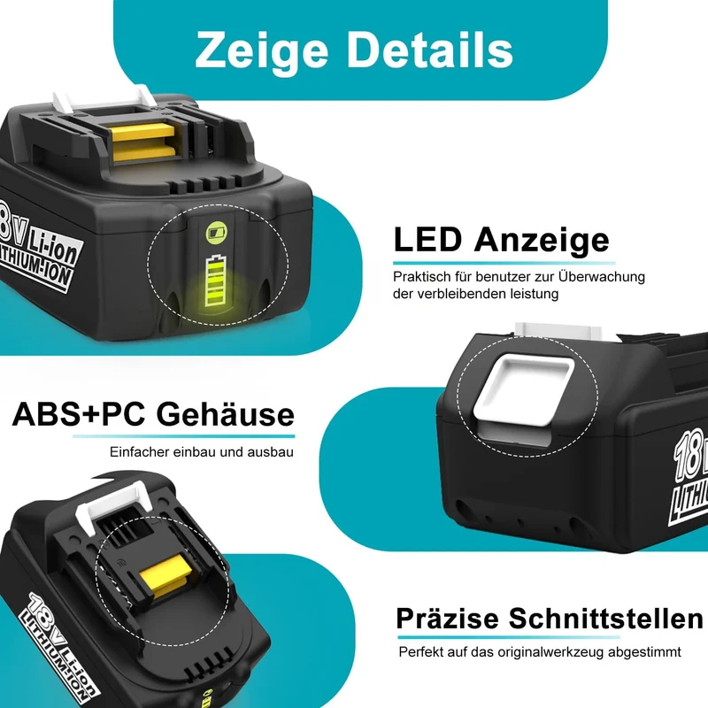 18V 8Ah BL1860B Ersatzakku für Makita mit LED 3-Stück/Kompatibel mit Makita 18V BL1830B BL1860B BL1820 LXT-400