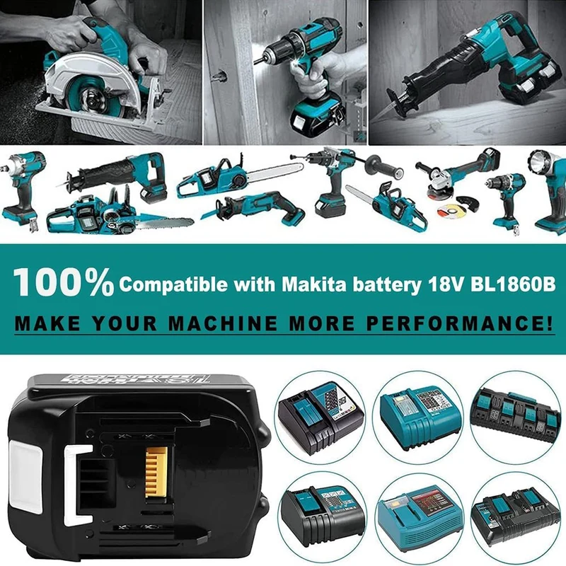 18V 8Ah BL1860B Ersatzakku mit LED/Kompatibel mit Makita 18V BL1830B BL1860B BL1820 LXT-400