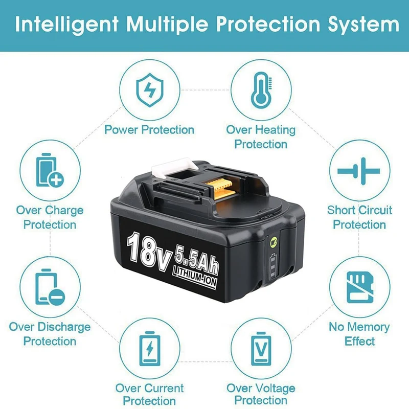 18V 5.5Ah BL1850B Ersatzakku für Makita mit LED/Kompatibel mit Makita 18V BL1830B BL1860B BL1820 LXT-400