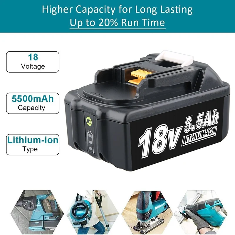 18V 5.5Ah BL1850B Ersatzakku für Makita mit LED/Kompatibel mit Makita 18V BL1830B BL1860B BL1820 LXT-400