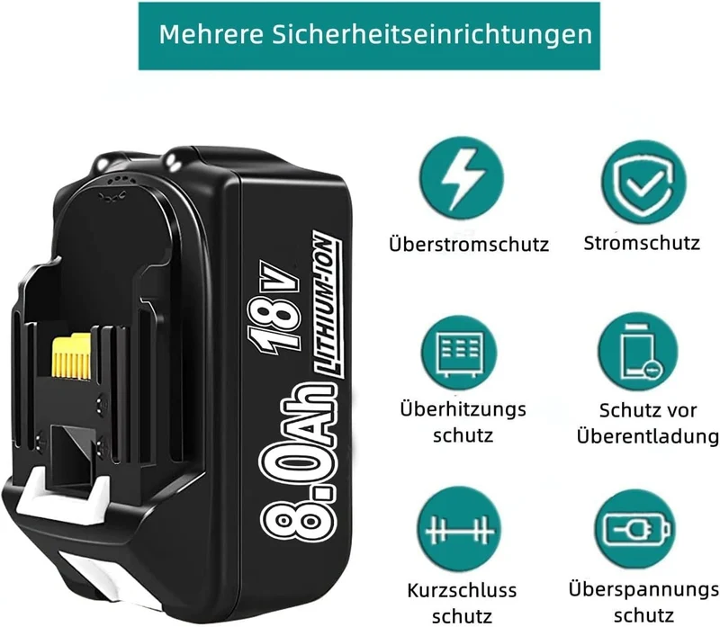 18V 8Ah BL1860 Ersatzakku für Makita 4-Stück/Kompatibel mit Makita 18V BL1830B BL1860B BL1820 LXT-400