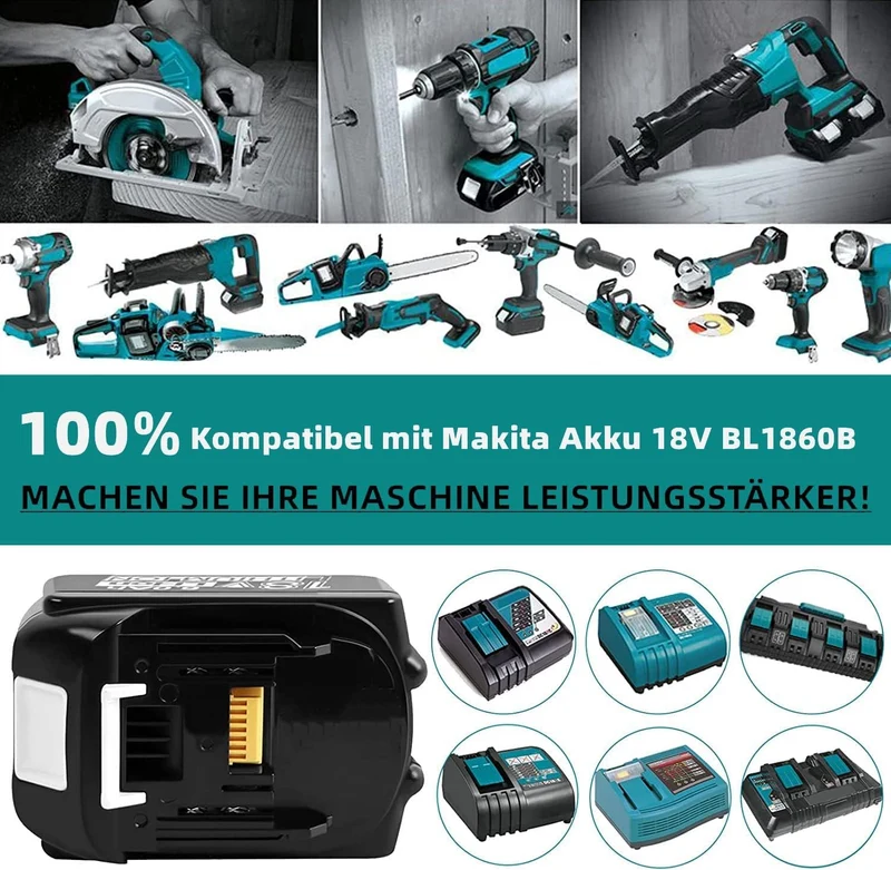 18V 8Ah BL1860 Ersatzakku für Makita 4-Stück/Kompatibel mit Makita 18V BL1830B BL1860B BL1820 LXT-400