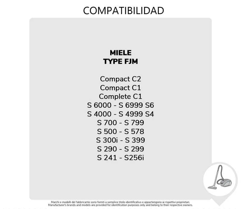 Pack de 4 Bolsas de Microfibra Compatibles con Aspiradoras Miele Type FJM, S2, S3, S4, S5, S6, S7, Complete C1, Compact C1/C2 |