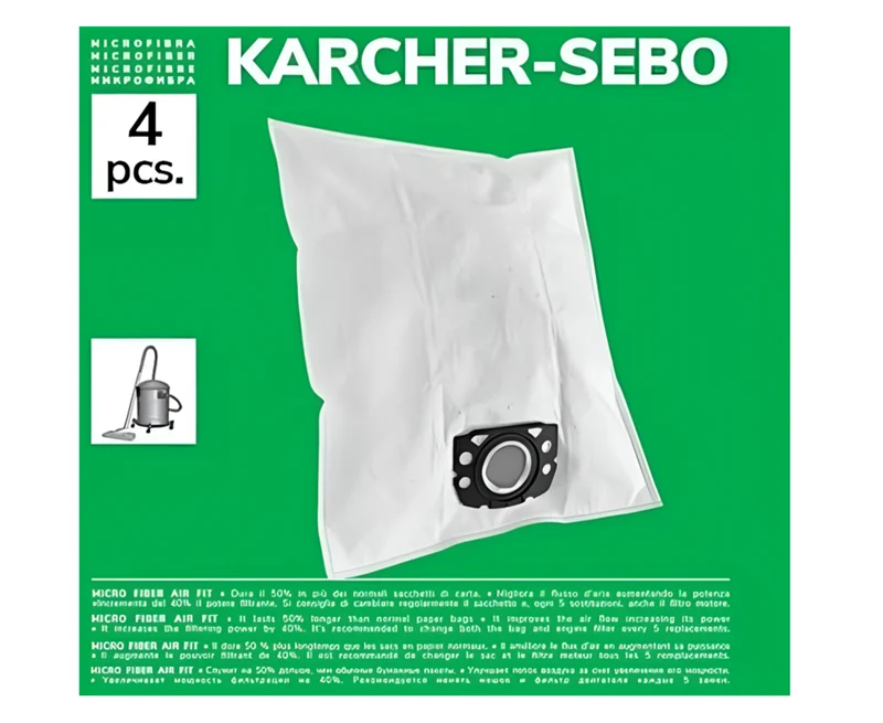 Pack de 4 Bolsas de Microfibra Compatibles con Aspiradoras Kärcher WD4, WD5, WD6, WD5P, WD6P Premium, MV4, MV5, MV6 (Reemplazo