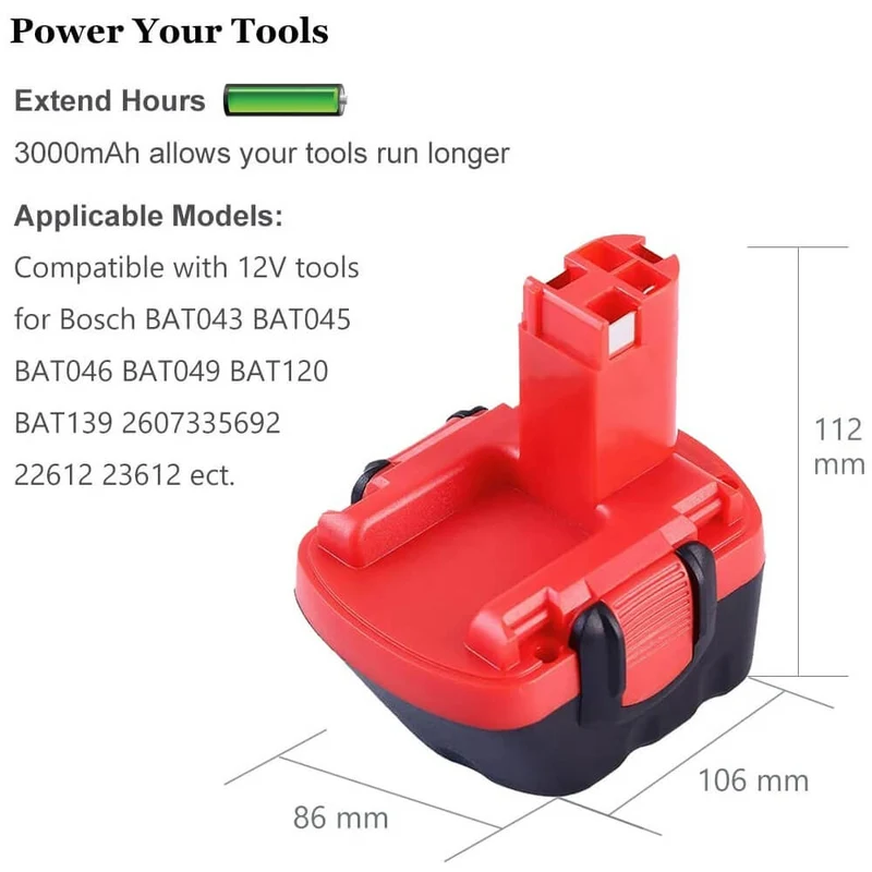 12V 4.6Ah Für BAT043 BOSCH NI-MH Akku Ersatz
