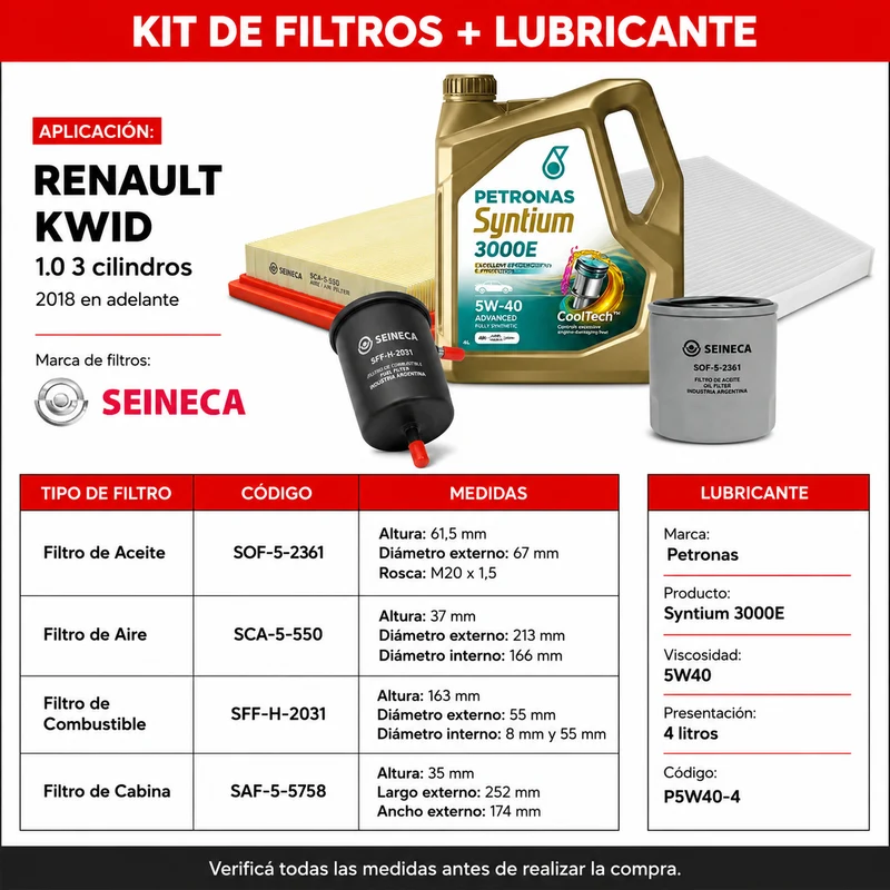 Kit Filtros Renault Kwid 1.0 2018-2025 - Seineca