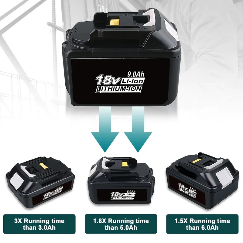 BL1890B 18V 9Ah Ersatzakku für Makita with LED 4-Stück/Kompatibel mit Makita 18V BL1830B BL1860B BL1820 LXT-400