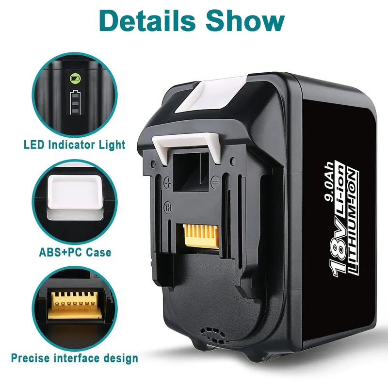 BL1890B 18V 9Ah Ersatzakku für Makita with LED 2-Stück/Kompatibel mit Makita 18V BL1830B BL1860B BL1820 LXT-400