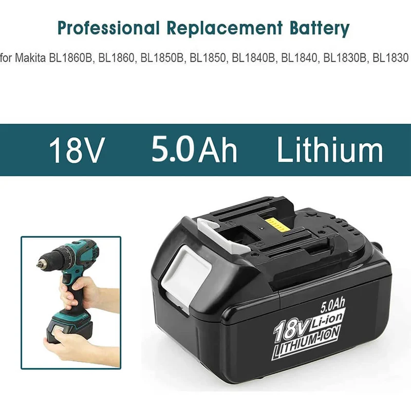 BL1850 18V 5Ah Ersatzakku für Makita 2-Stück/Kompatibel mit Makita 18V BL1830B BL1860B BL1820 LXT-400