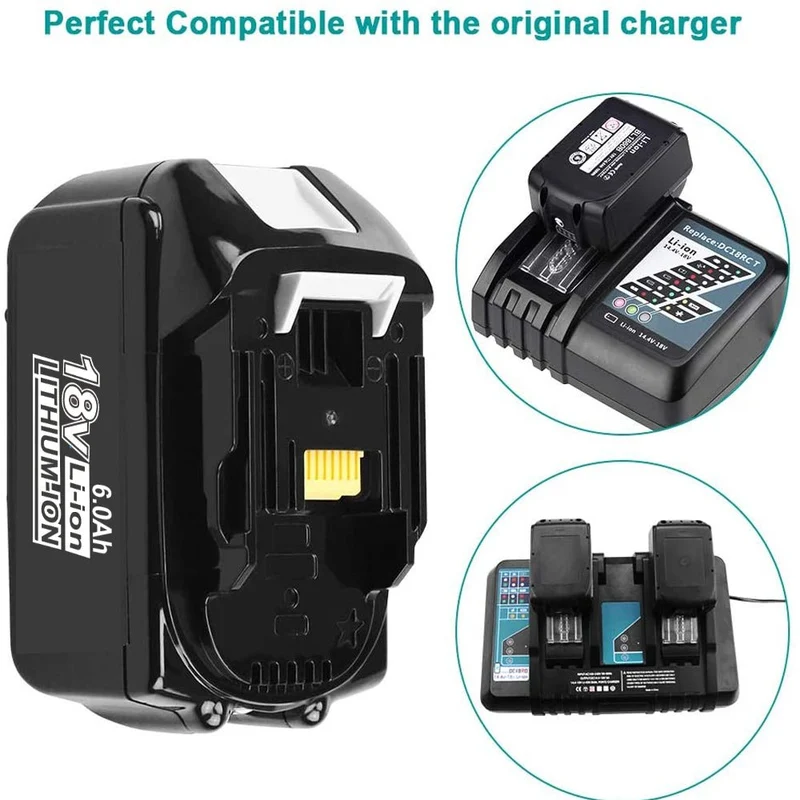 BL1860B 18V 6Ah Ersatzakku für Makita with LED 2-Stück/Kompatibel mit Makita 18V BL1830B BL1860B BL1820 LXT-400