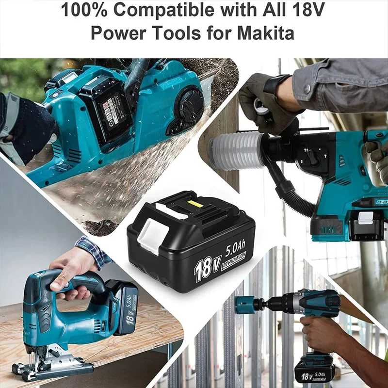 18V 5Ah BL1850B Ersatzakku für Makita mit LED 4-Stück/Kompatibel mit Makita 18V BL1830B BL1860B BL1820 LXT-400