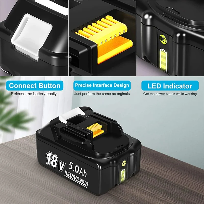 18V 5Ah BL1850B Ersatzakku mit LED 2-Stück/Kompatibel mit Makita 18V BL1830B BL1860B BL1820 LXT-400