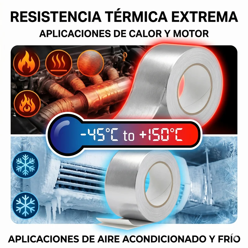 Cinta adhesiva de aluminio 50mm x 50m alta temperatura para reparación de conductos y aire acondicionado  1 rollo
