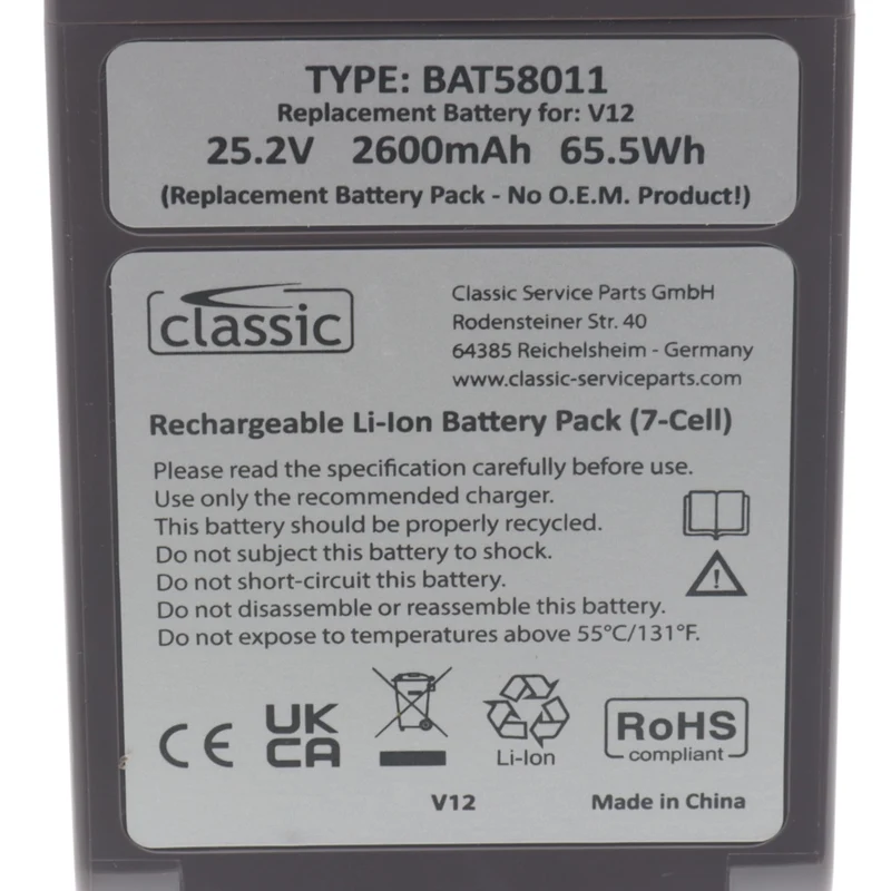 Batteria 25.2V 2600mAh per scopa aspirapolvere Dyson V12 SV20 SV26 SV30