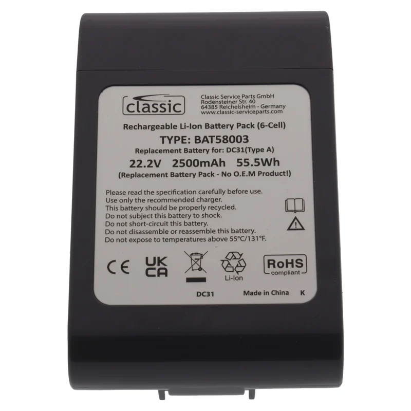Batteria 22.2V 2500mAh 55.5Wh tipo A scopa aspirapolvere per Dyson DC31 DC34 DC43H DC44 DC45