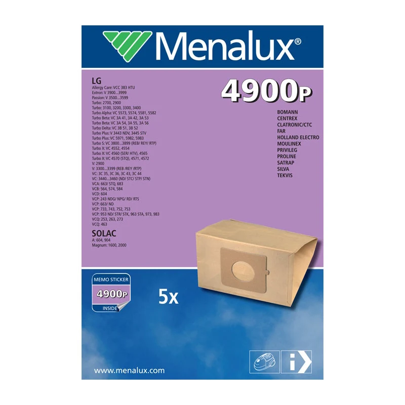 Menalux 5x sacchi aspirapolvere per LG Solac Moulinex Satrap Turbo VCP Clatroni