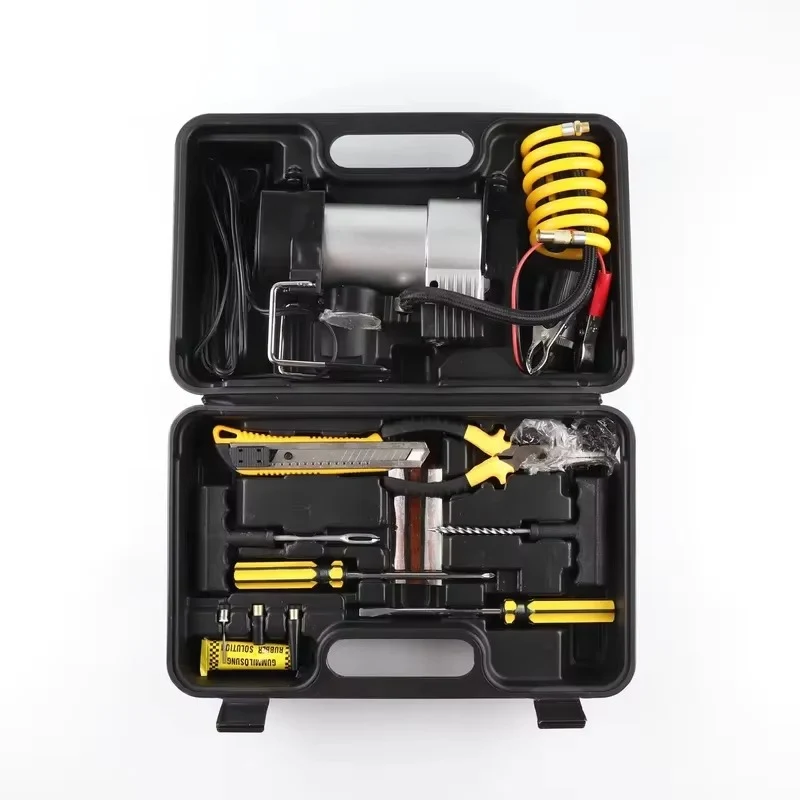 Compresor Inflador 12V Doble Cilindro + Kit Repara Neumáticos