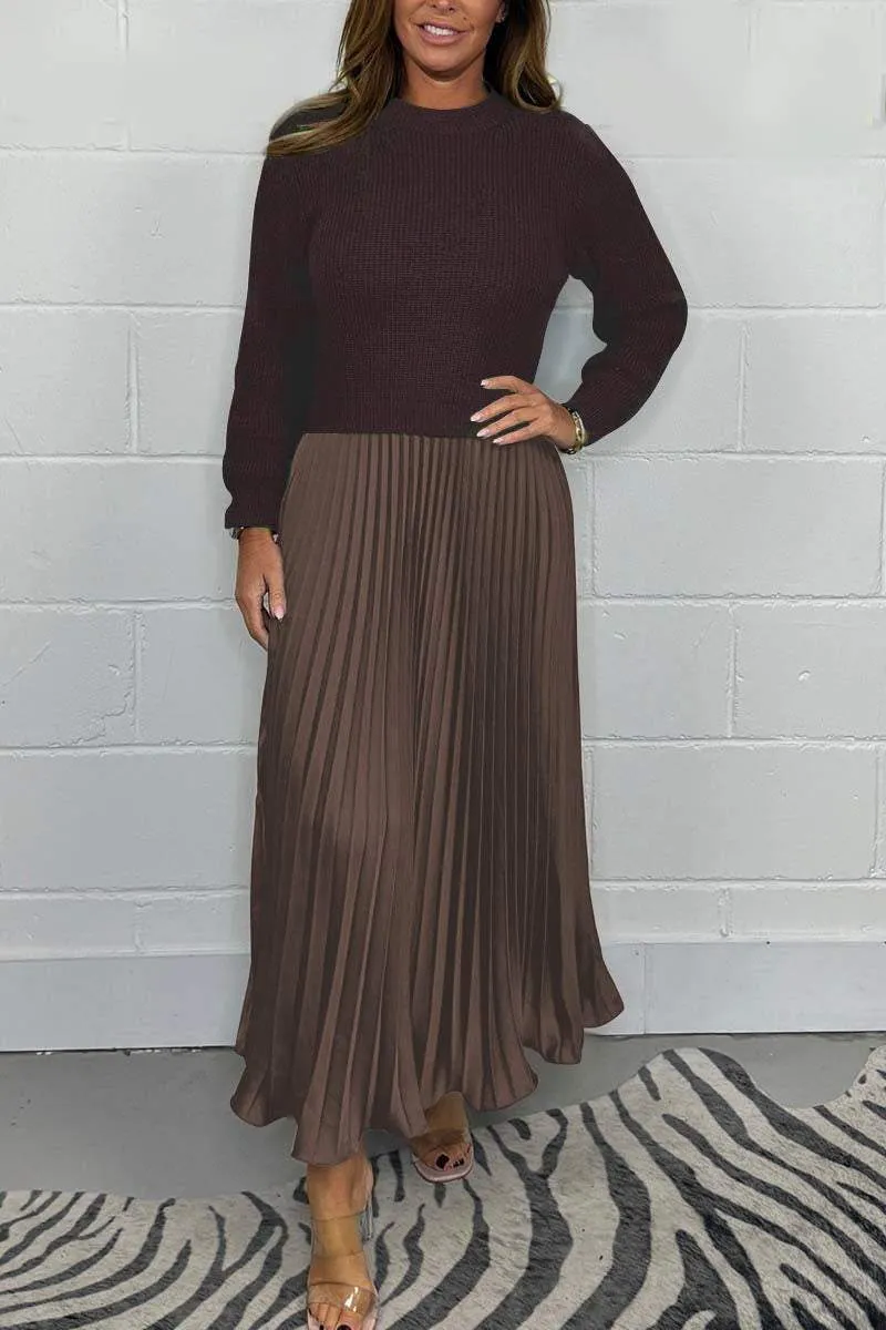 Vestido plisado elegante y con estilo para mujer, con escote redondo-ES