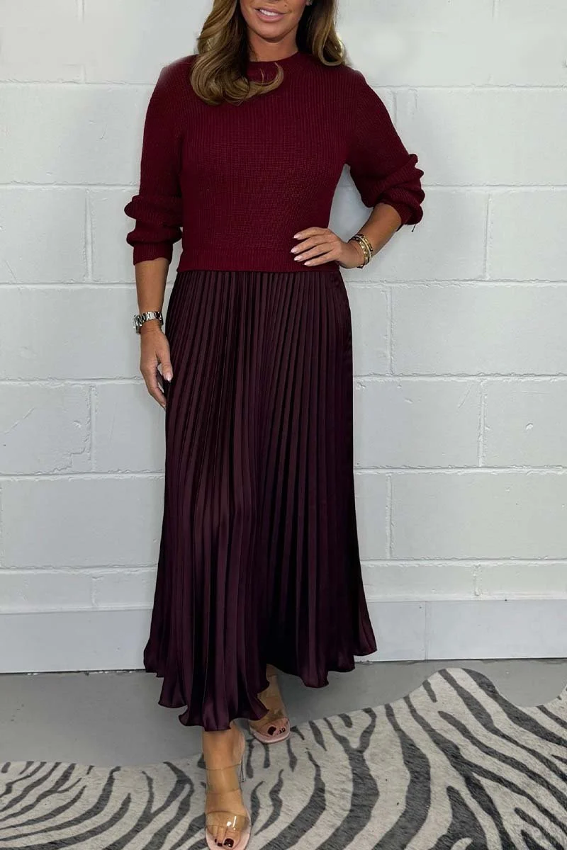Vestido plisado elegante y con estilo para mujer, con escote redondo-ES
