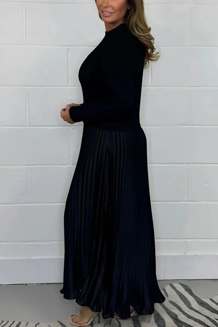 Vestido plisado elegante y con estilo para mujer, con escote redondo-ES