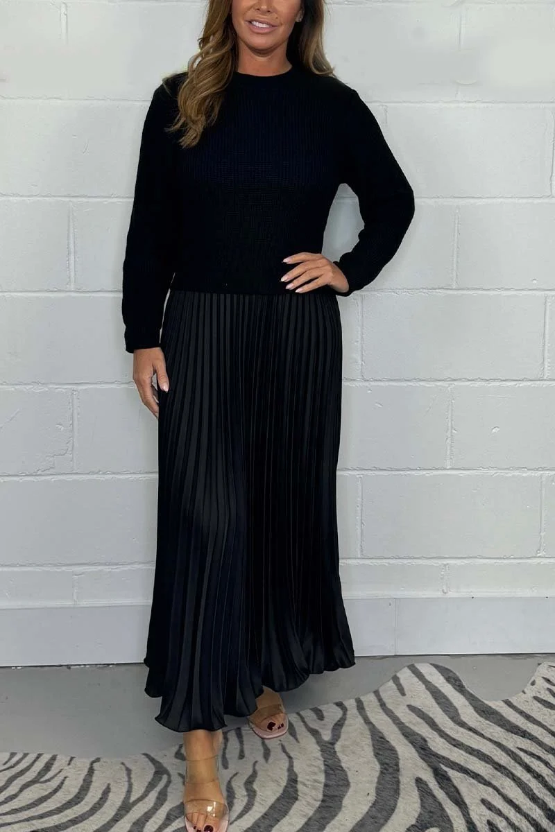 Vestido plisado elegante y con estilo para mujer, con escote redondo-ES