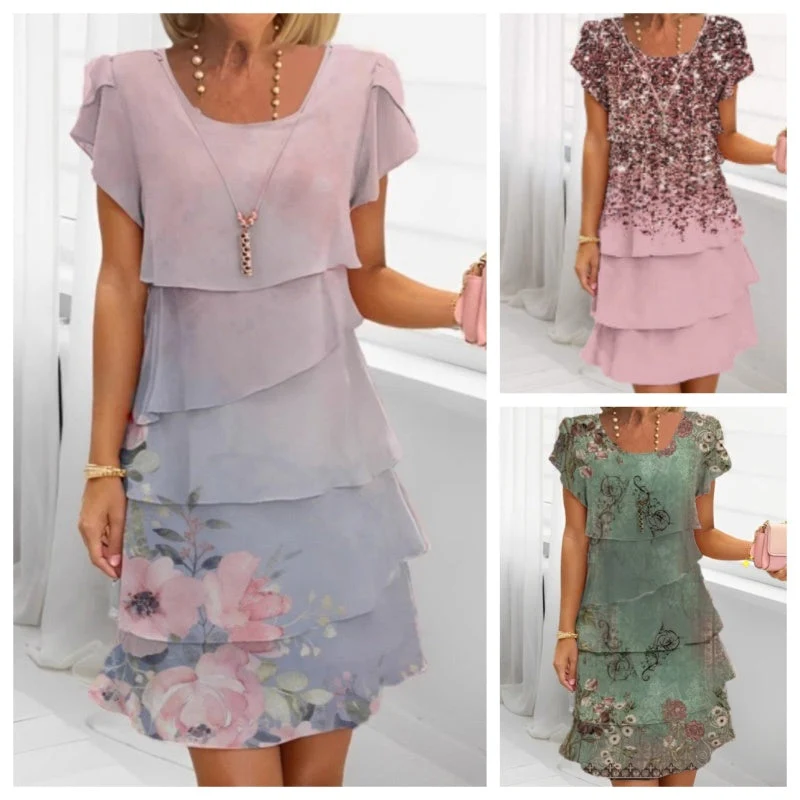 👗Elegante vestido de cuello redondo con estampado floral🌸-ES