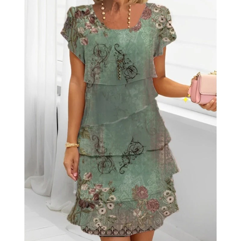 👗Elegante vestido de cuello redondo con estampado floral🌸-ES