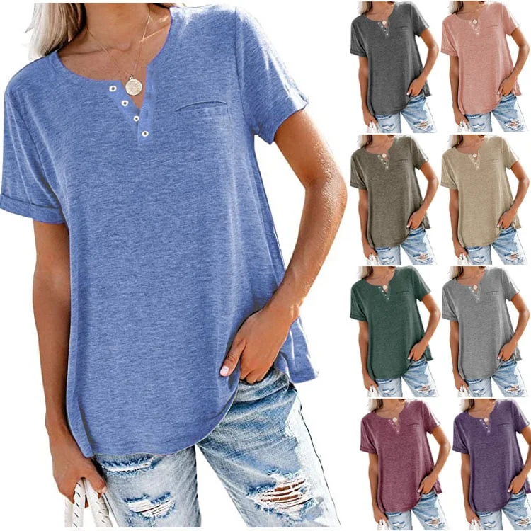 🌈 Camiseta de bolsillo de manga corta en color liso, nuevo estilo de verano-ES
