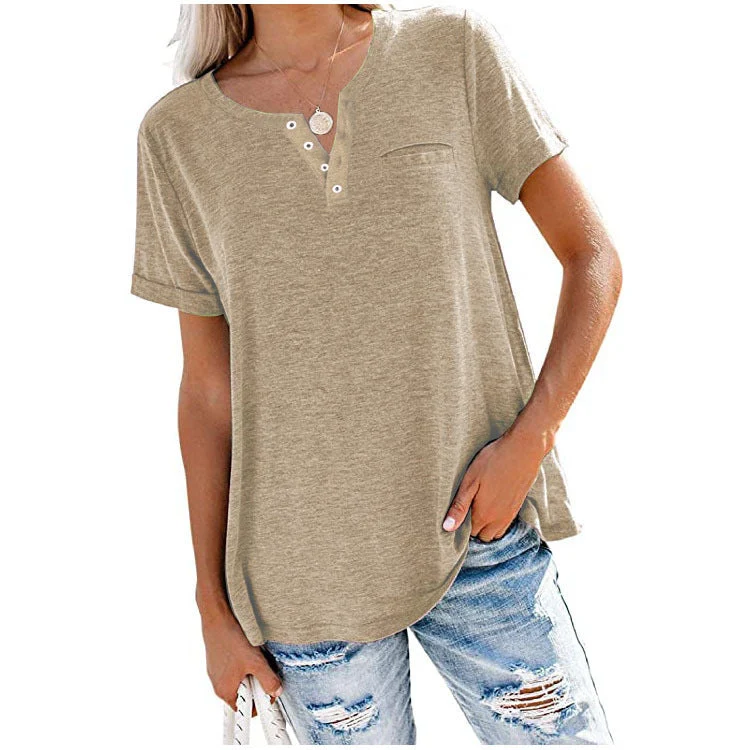 🌈 Camiseta de bolsillo de manga corta en color liso, nuevo estilo de verano-ES
