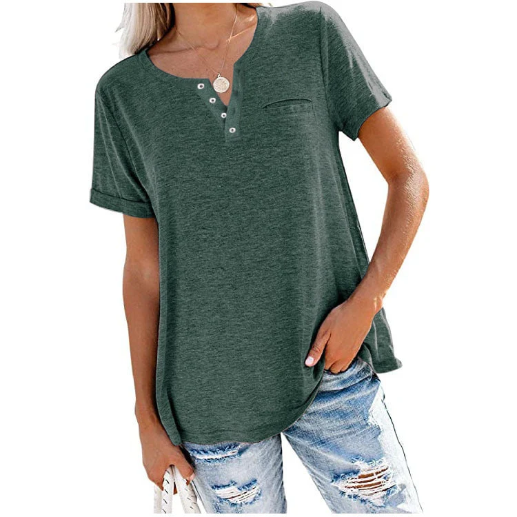 🌈 Camiseta de bolsillo de manga corta en color liso, nuevo estilo de verano-ES