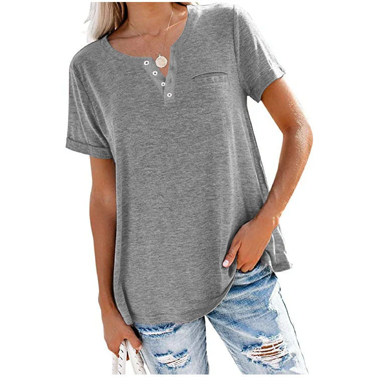 🌈 Camiseta de bolsillo de manga corta en color liso, nuevo estilo de verano-ES