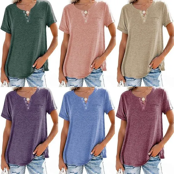 🌈 Camiseta de bolsillo de manga corta en color liso, nuevo estilo de verano-ES