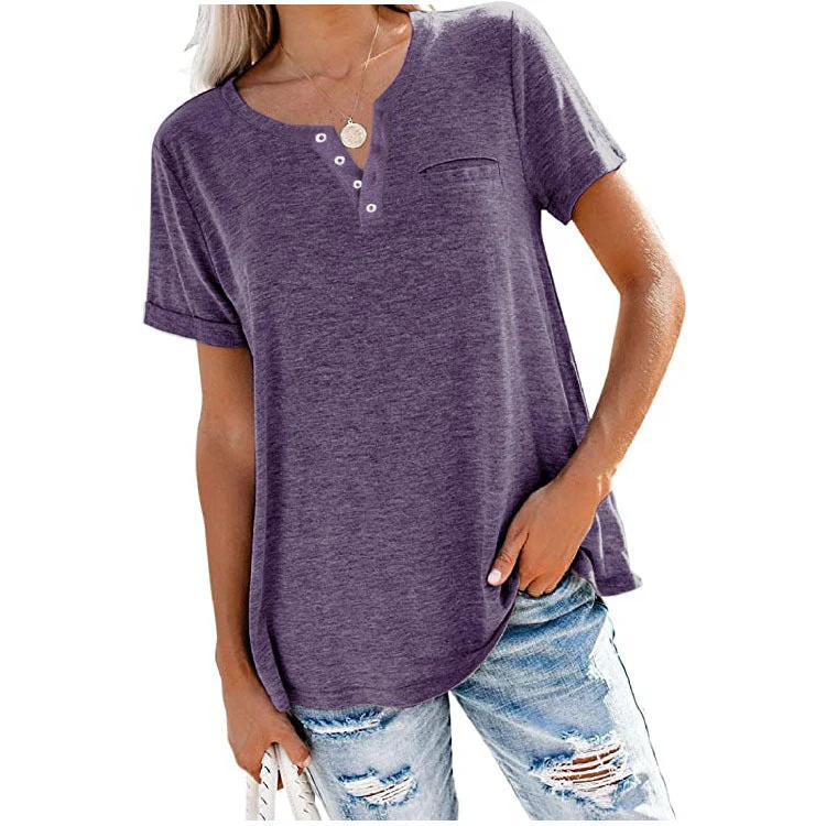 🌈 Camiseta de bolsillo de manga corta en color liso, nuevo estilo de verano-ES